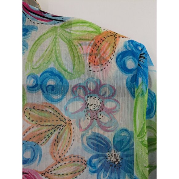 Vintage Tung Tai Button-Up Sheer Shirt Women Size 46 Abstract Floral Boho Retro - Picture 9 of 9